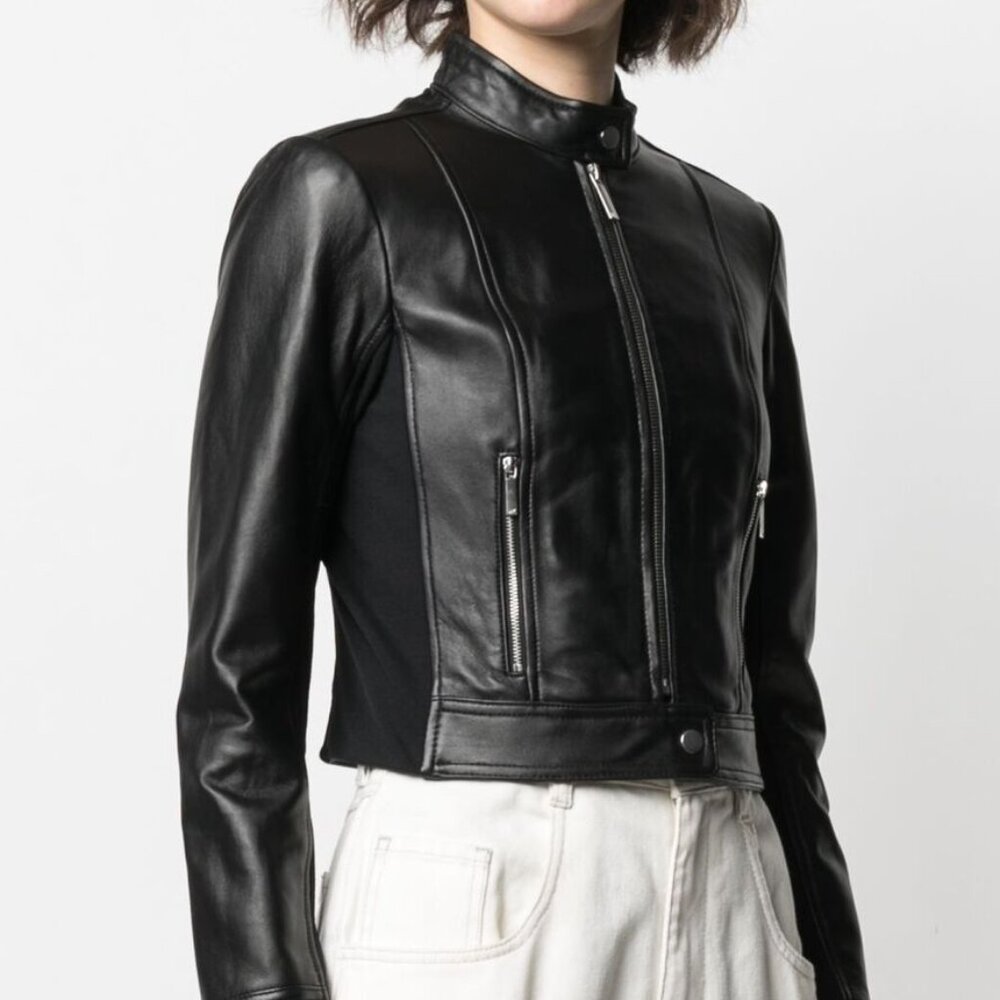 Michael Michael Kors fitted black cropped biker jacket, size S